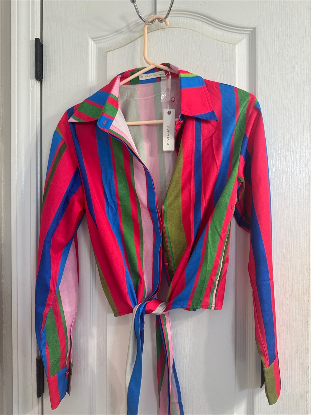 Women’s Multicolor Striped Tie-Front Shirt